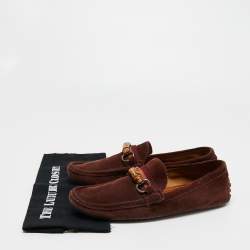 Gucci Burgundy Suede Bamboo Horsebit Slip On Loafers Size 44