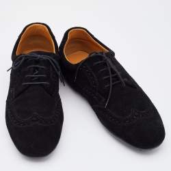 Gucci Black Brogue Suede Derby Lace Up Loafers Size 41