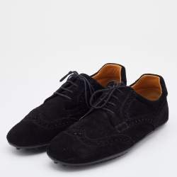 Gucci Black Brogue Suede Derby Lace Up Loafers Size 41