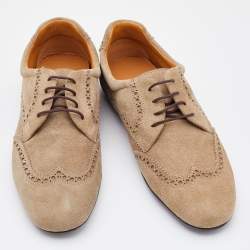 Gucci Grey Brogue Suede Derby Lace Up Loafers Size 41