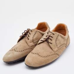 Gucci Grey Brogue Suede Derby Lace Up Loafers Size 41
