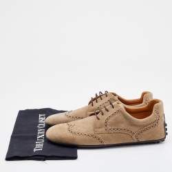 Gucci Grey Brogue Suede Derby Lace Up Loafers Size 41