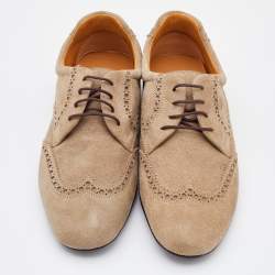 Gucci Grey Brogue Suede Derby Lace Up Loafers Size 41