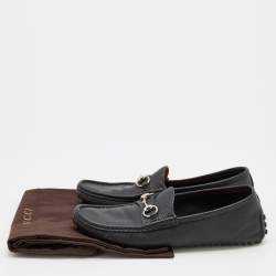 Pre Owned Gucci Black Leather Horsebit Slip On Loafers Size 41.5