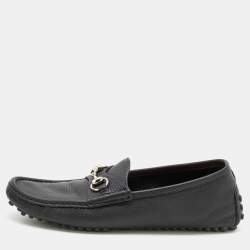 Pre Owned Gucci Black Leather Horsebit Slip On Loafers Size 41.5