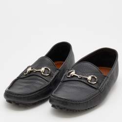 Pre Owned Gucci Black Leather Horsebit Slip On Loafers Size 41.5