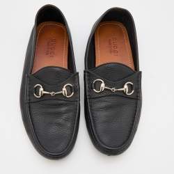 Pre Owned Gucci Black Leather Horsebit Slip On Loafers Size 41.5