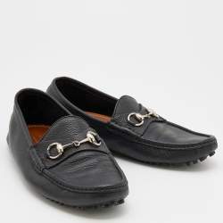 Pre Owned Gucci Black Leather Horsebit Slip On Loafers Size 41.5