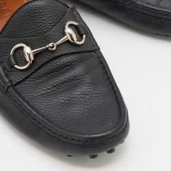 Pre Owned Gucci Black Leather Horsebit Slip On Loafers Size 41.5