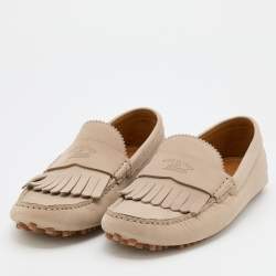 Gucci Grey Nubuck Leather Fringe Slip On Loafers Size 41