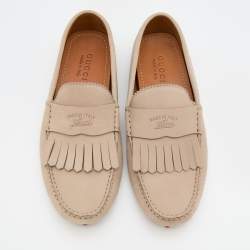 Gucci Grey Nubuck Leather Fringe Slip On Loafers Size 41