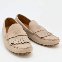 Gucci Grey Nubuck Leather Fringe Slip On Loafers Size 41