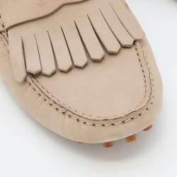 Gucci Grey Nubuck Leather Fringe Slip On Loafers Size 41