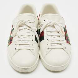 مملوكة مسبقًا Gucci White Leather Ace Dragon Embroidered Low Top Sneakers Size 43