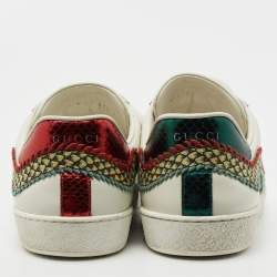 مملوكة مسبقًا Gucci White Leather Ace Dragon Embroidered Low Top Sneakers Size 43