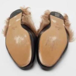 Gucci Black Leather and Fur Lined Princetown Flat Mules Size 44
