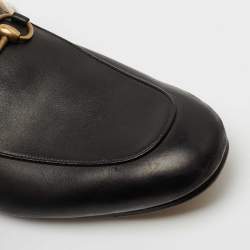 Gucci Black Leather and Fur Lined Princetown Flat Mules Size 44