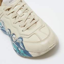 Pre Owned Gucci Cream Leather Chunky Waves Rhyton Sneakers Size 38.5