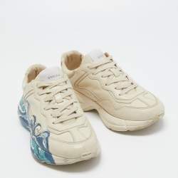 Pre Owned Gucci Cream Leather Chunky Waves Rhyton Sneakers Size 38.5