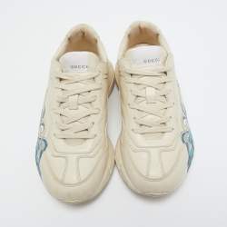 Pre Owned Gucci Cream Leather Chunky Waves Rhyton Sneakers Size 38.5