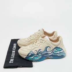 Pre Owned Gucci Cream Leather Chunky Waves Rhyton Sneakers Size 38.5