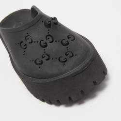 Gucci Black Perforated GG Rubber Platform Mules Size 40