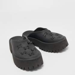 Gucci Black Perforated GG Rubber Platform Mules Size 40