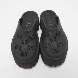 Gucci Black Perforated GG Rubber Platform Mules Size 40