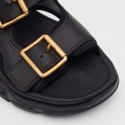 Gucci Black Leather Aguru Buckle Flat Slides Size 42.5