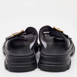 Gucci Black Leather Aguru Buckle Flat Slides Size 42.5