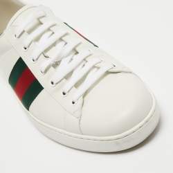 Gucci White Leather Web Ace Low Top Sneakers Size 45.5