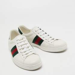 Gucci White Leather Web Ace Low Top Sneakers Size 45.5