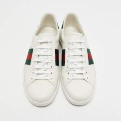 Gucci White Leather Web Ace Low Top Sneakers Size 45.5
