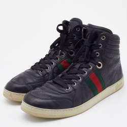 Gucci Black Guccissima Leather Web Detail High Top Sneakers Size 41.5