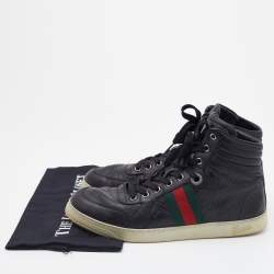 Gucci Black Guccissima Leather Web Detail High Top Sneakers Size 41.5