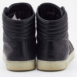 Gucci Black Guccissima Leather Web Detail High Top Sneakers Size 41.5