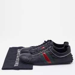 Gucci Black Leather Web Detail Low Top Sneakers Size 42.5