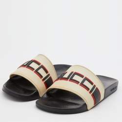 Gucci Off-White Rubber Logo Slide Sandals Size 42