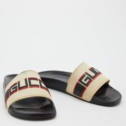 Gucci Off-White Rubber Logo Slide Sandals Size 42