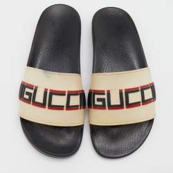 Gucci Off-White Rubber Logo Slide Sandals Size 42