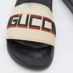 Gucci Off-White Rubber Logo Slide Sandals Size 42