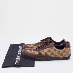 Gucci Beige/Brown GG Canvas and Leather Low Top Sneakers Size 35.5