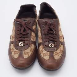 Gucci Beige/Brown GG Canvas and Leather Low Top Sneakers Size 35.5