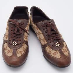 Gucci Beige/Brown GG Canvas and Leather Low Top Sneakers Size 35.5
