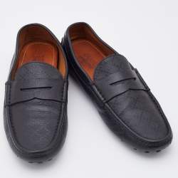 Pre Owned Gucci Black Diamanté Leather Slip On Loafers Size 42