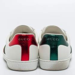 Gucci White Leather Ace Web Low Top Sneakers Size 46