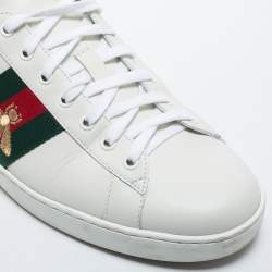 Gucci White Leather Ace Web Low Top Sneakers Size 46