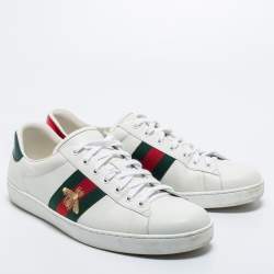 Gucci White Leather Ace Web Low Top Sneakers Size 46