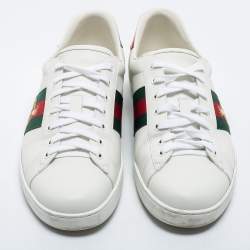 Gucci White Leather Ace Web Low Top Sneakers Size 46