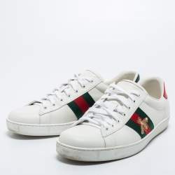 Gucci White Leather Ace Web Low Top Sneakers Size 46